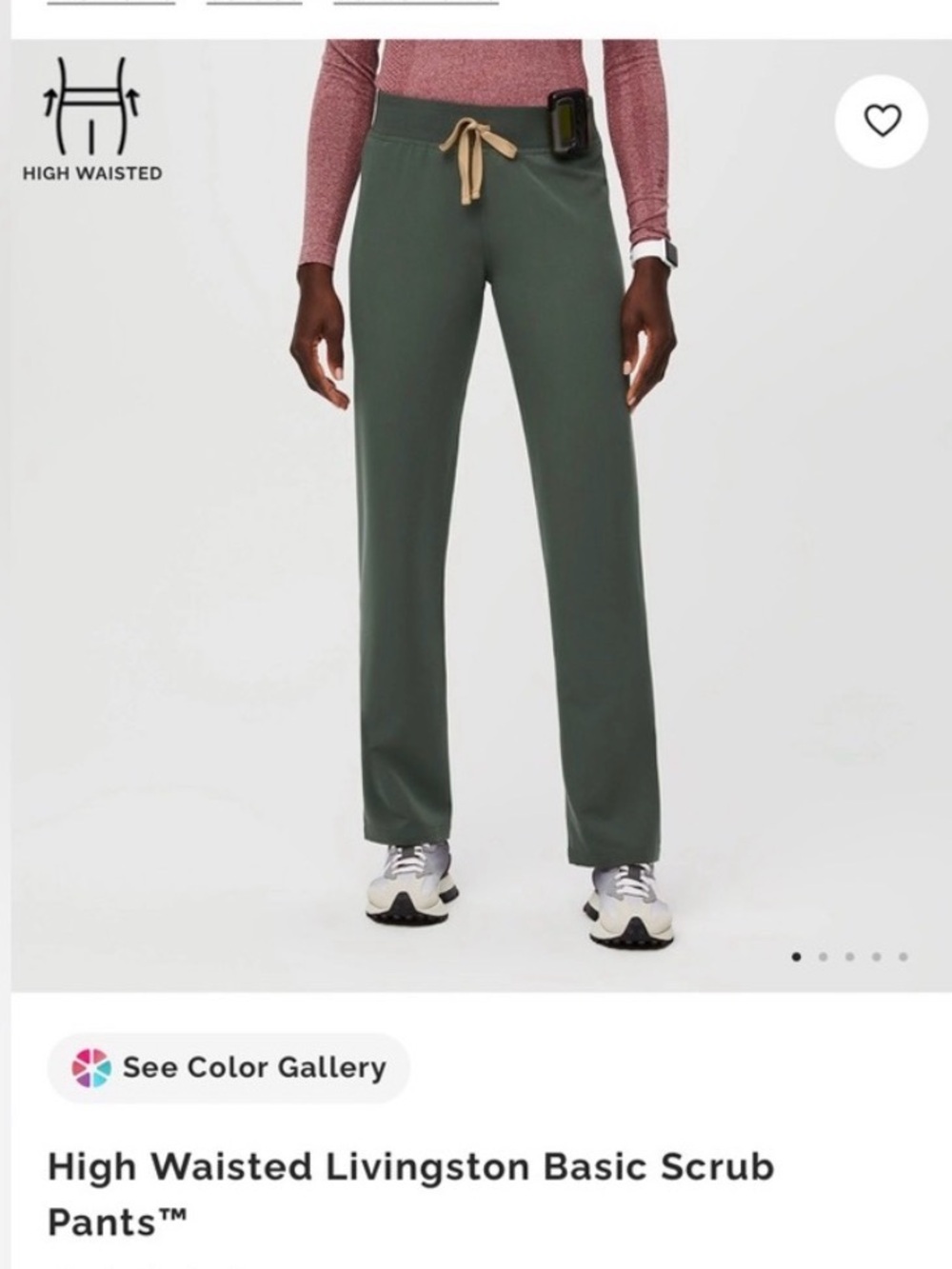 Figs High Waist Livingston Basic Scrub Pants Moss Green Tan Straight Leg Medium